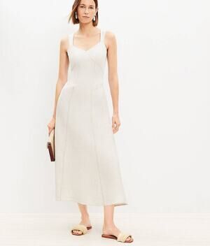 LOFT Linen Blend‎ Maxi Dress Neutral Minimalist Summer Casual NWT Size 8